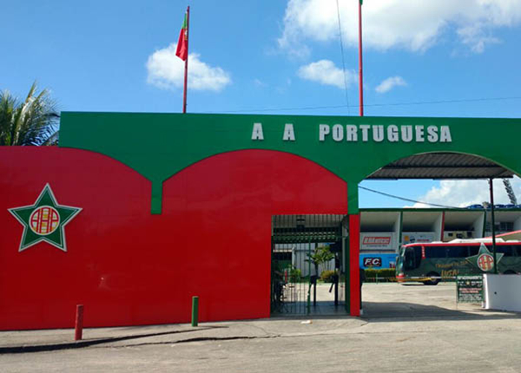A fachada da Portuguesa que foi revitalizada em 2017, é o cartão de visitas do clube