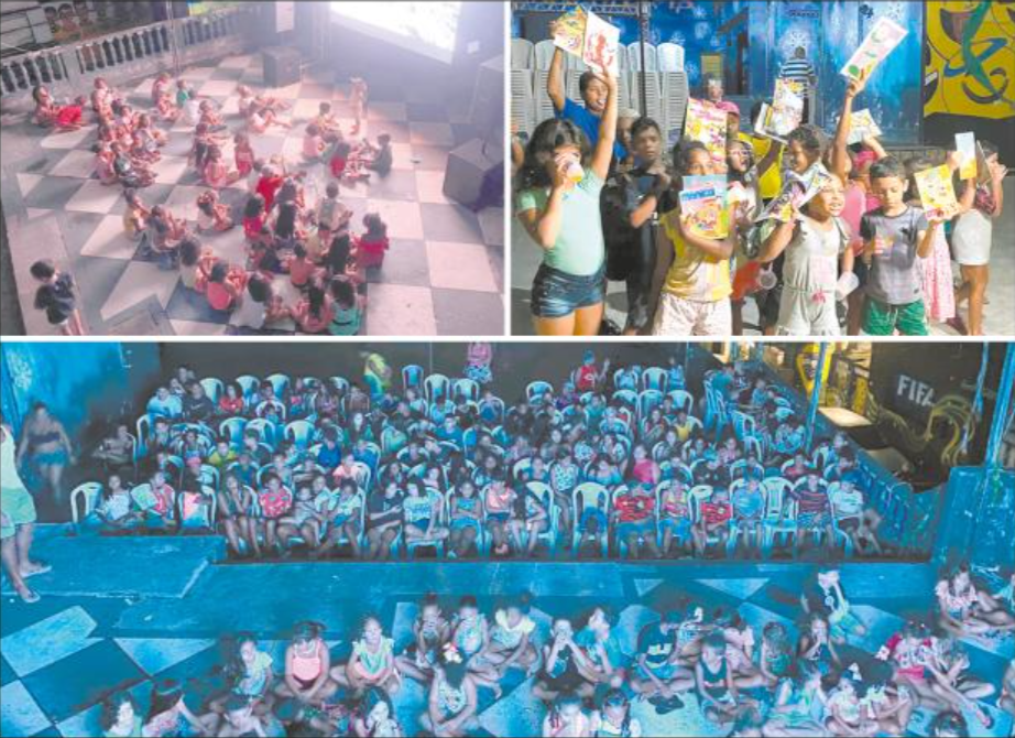 O projeto Atitude Dendê realizou uma sessão de cinema para 150 crianças da comunidade com pipoca, refrigerante e brincadeira. O próximo será em 3 de março