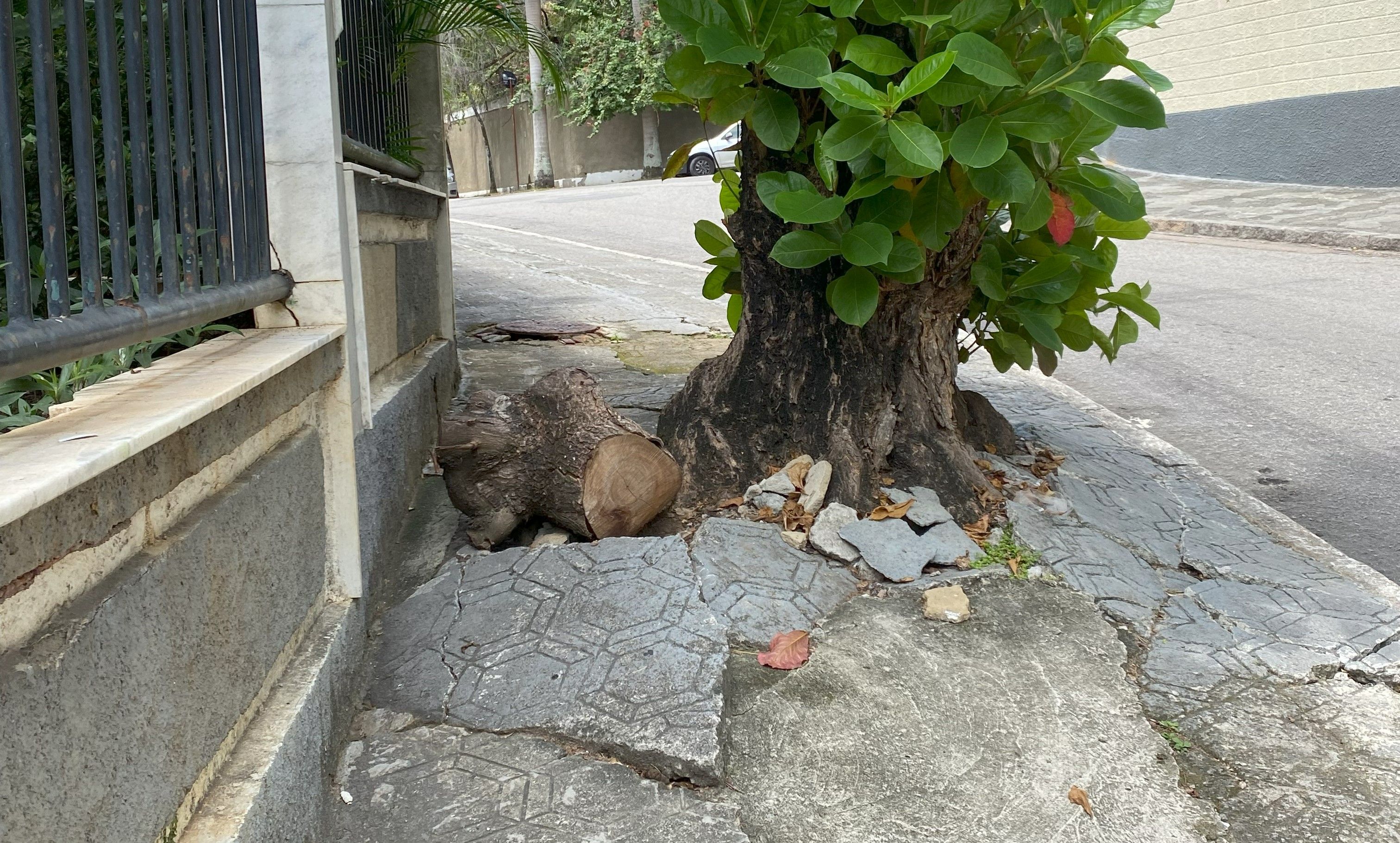 A calçada do prédio na Rua Antônio Nascimento, 41, está obstruída e sem conservação